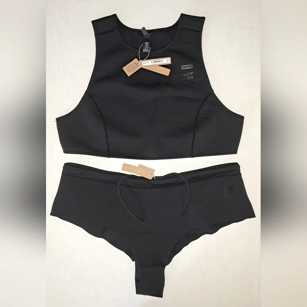 💕NWT SKIMS Sporty Scuba Wetsuit Swim Top + Hipster Swimsuit Set Black ONYX 3X